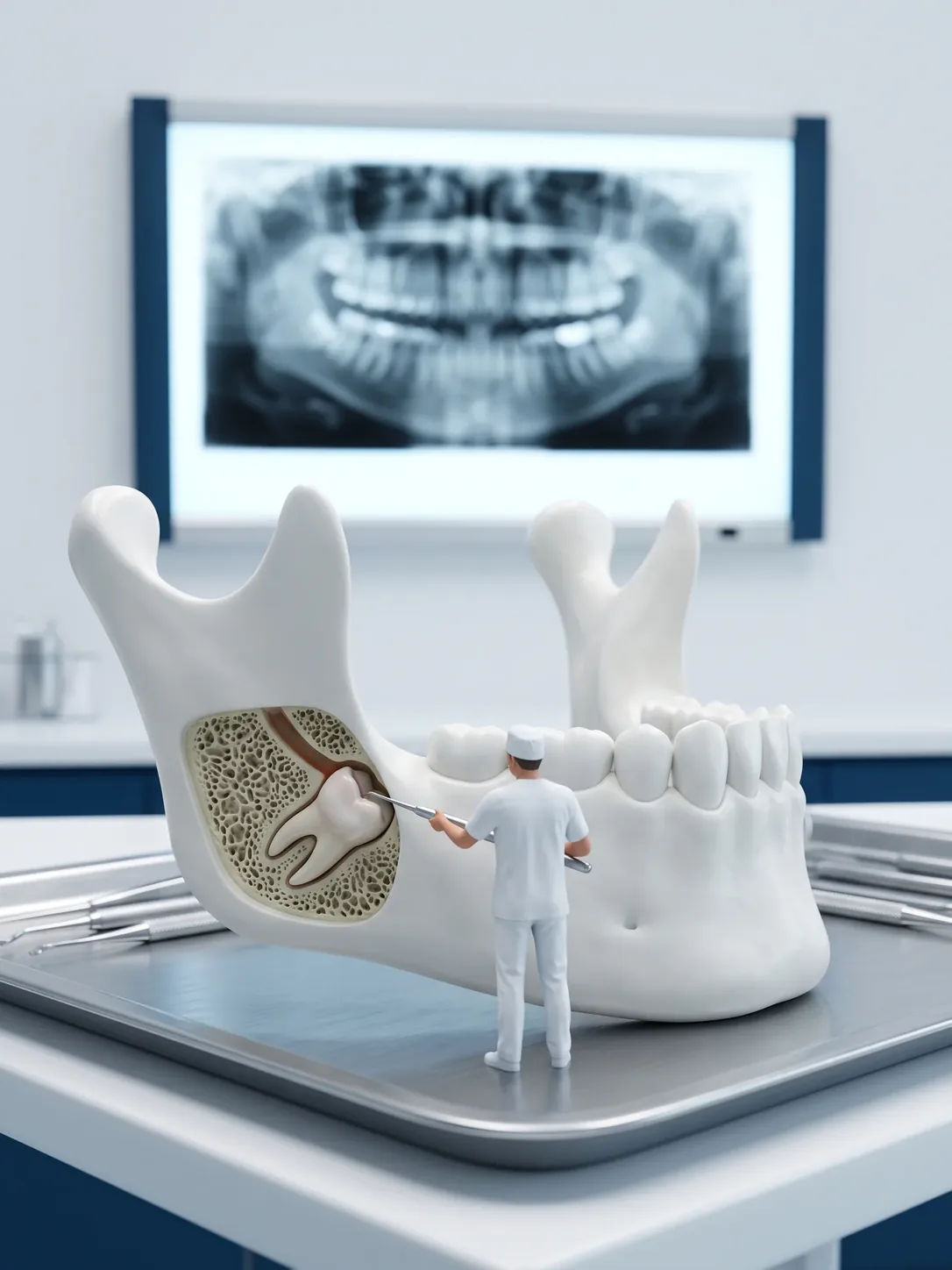 Tercer molar impactado inclinado contra el segundo molar, valorado sobre imagen, en Metepec, Toluca